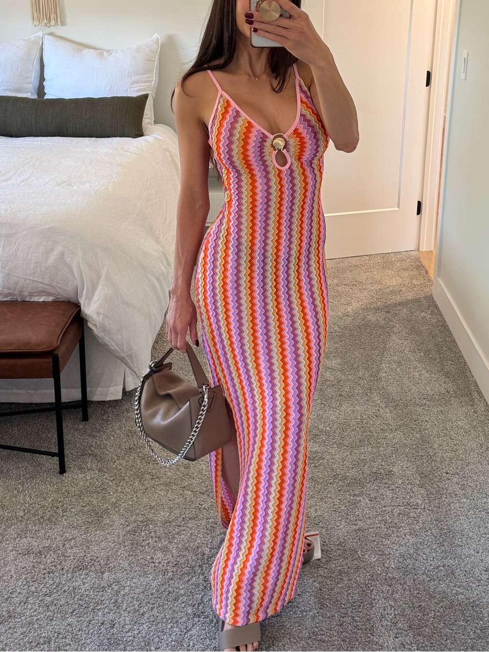 Knit Maxi Dress with gold shell detail